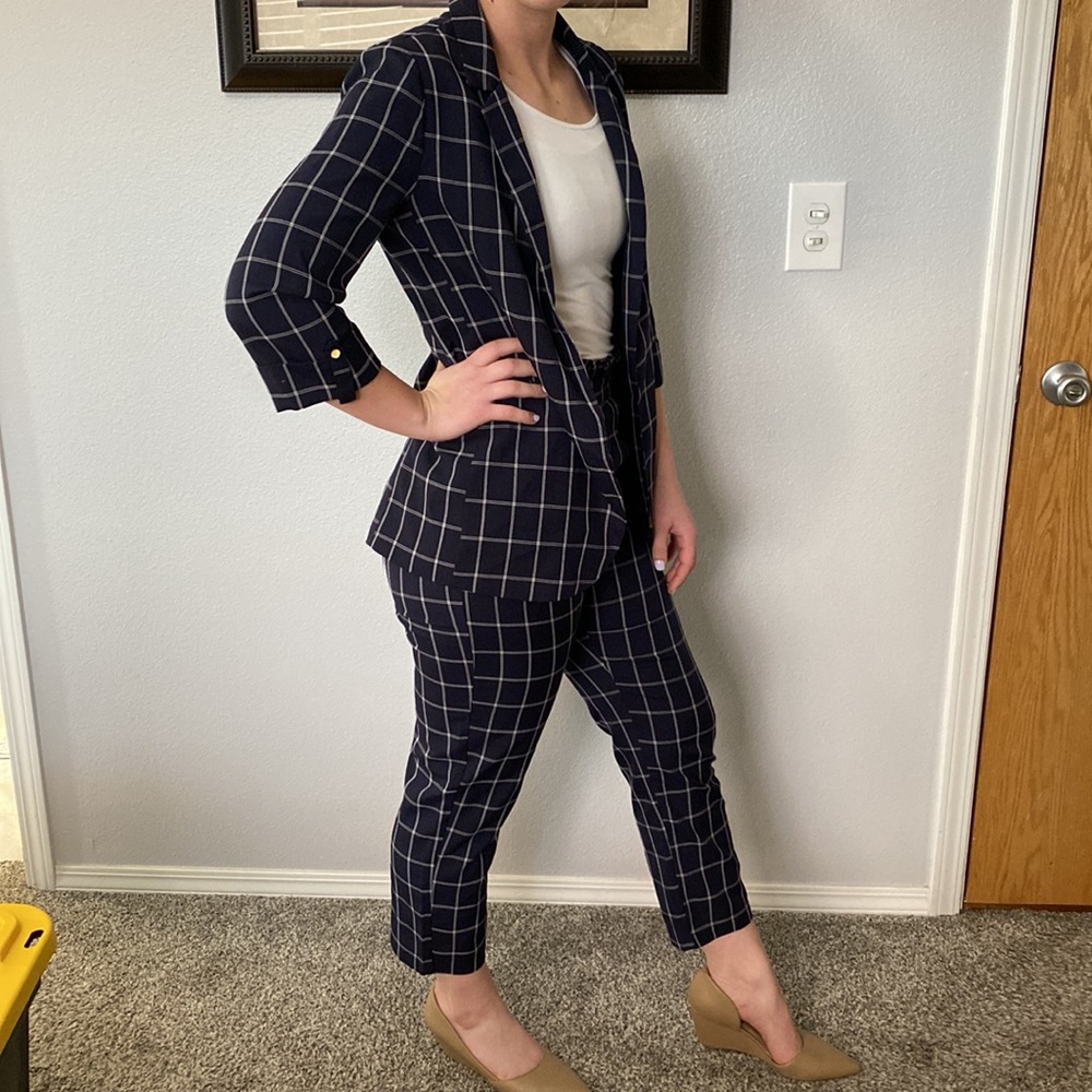 Fashion Nova Navy and white plaid suit set
